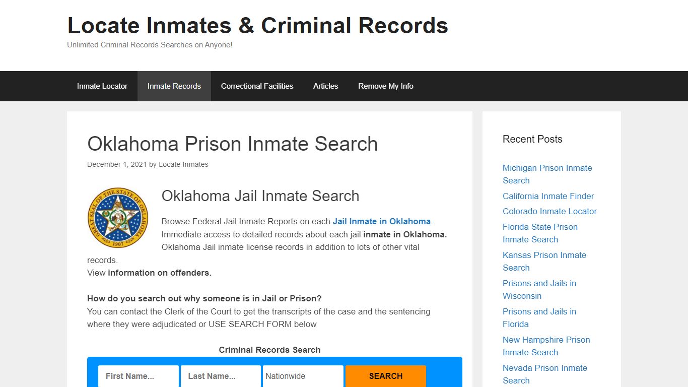 Oklahoma Prison Inmate Search – Locate Inmates & Criminal ...